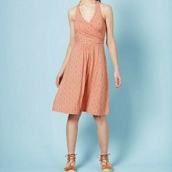 Boden St Lucia Halter Dress Size UK 14R US 10 R Orange White Geometric Printed - Picture 1 of 9